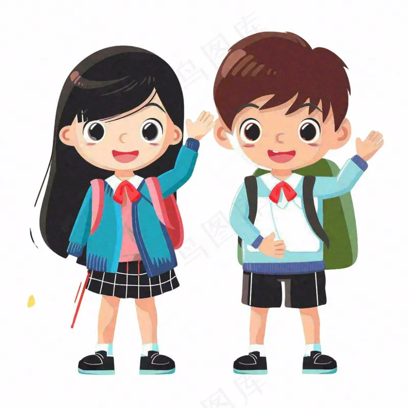上学的学生儿童青少年学习校服人物卡通插画免抠(1024x1024)