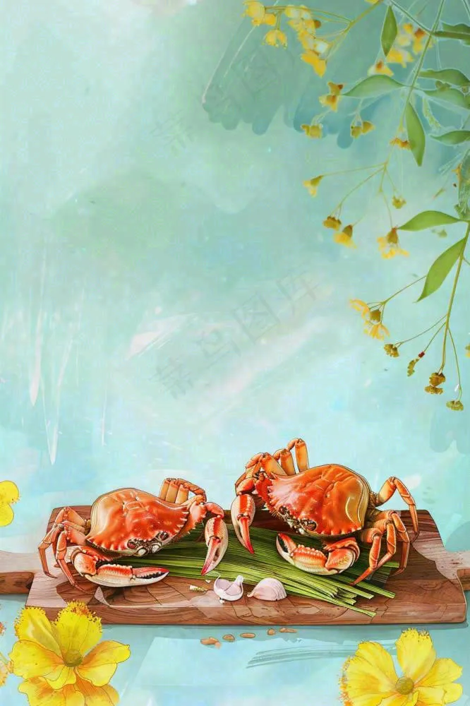 古风水墨白露菊花螃蟹桂花酒插画24节气寒露中秋插画背景(896x1344)