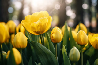 春天黄色郁金香花朵摄影图