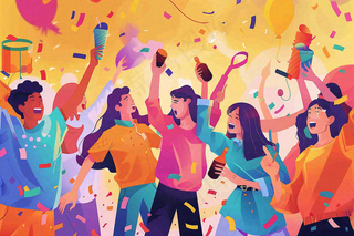 狂欢派对青年聚会庆祝活动热闹青年节卡通插画背景