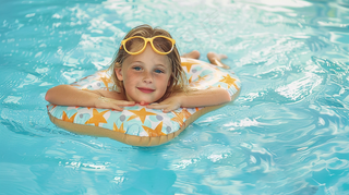 游泳池玩水的儿童夏日清凉摄影图