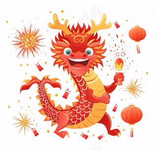 中国龙龙年红色卡通插画免抠