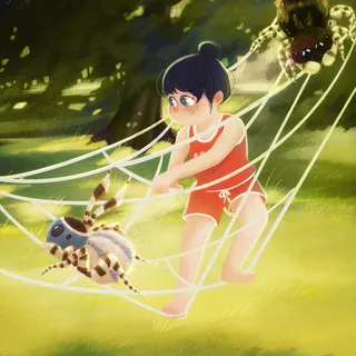 绿色森林荡秋千儿童插画