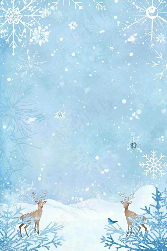 冬天白雪雪花世界麋鹿寒冷立冬冬至大雪小雪圣诞插画背景(896x1344)
