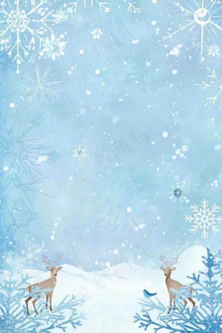 冬天白雪雪花世界麋鹿寒冷立冬冬至大雪小雪圣诞插画背景
