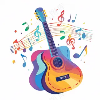 吉他音符乐器音乐卡通插画免抠