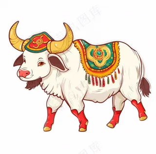 牛牦牛藏族吉祥物卡通插画免抠