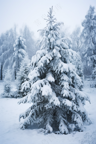 冬天白雪覆盖的山林雾凇摄影图