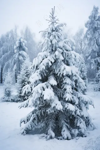 冬天白雪覆盖的山林雾凇摄影图