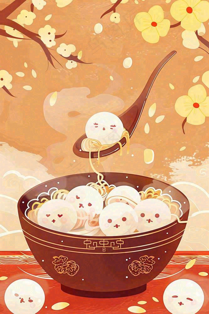 汤圆传统美食元宵佳节插画背景(896x1344)