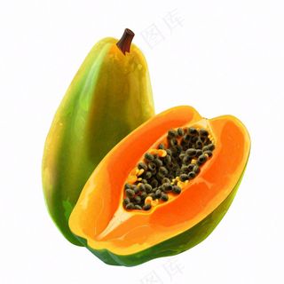 木瓜水果热带插画免抠