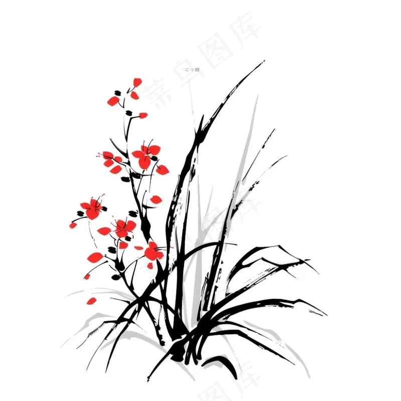 兰花水墨画中国风彩绘插画免抠(1024x1024)