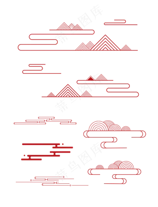 山水波浪祥云中式国风线条96免扣素材