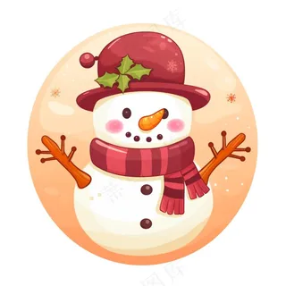 圣诞雪人红帽子围巾卡通插画免抠
