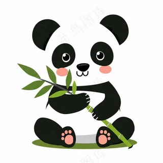 大熊猫国宝抱着竹子卡通插画免抠