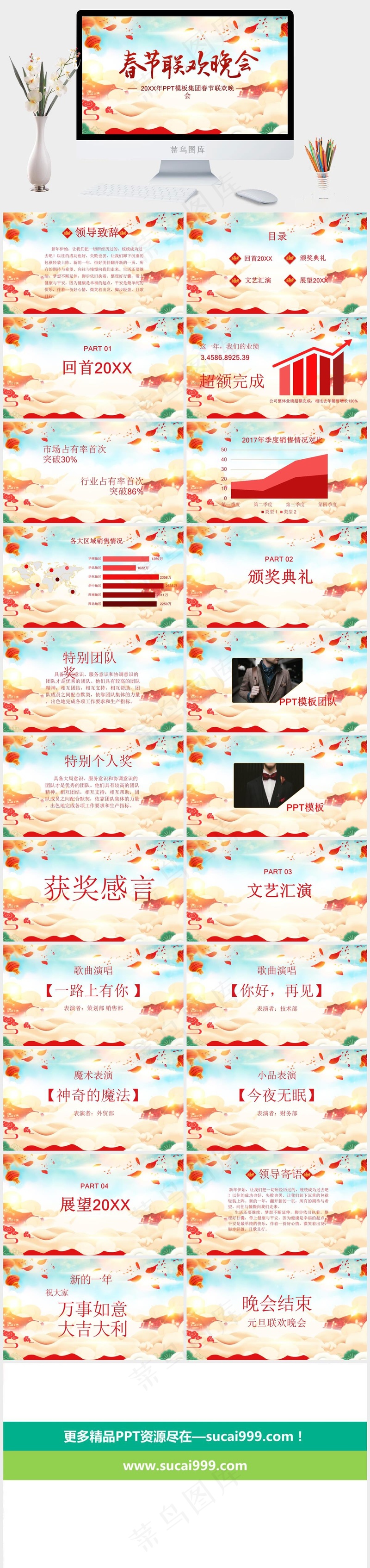 红色喜庆2024颁奖典礼PPT模板
