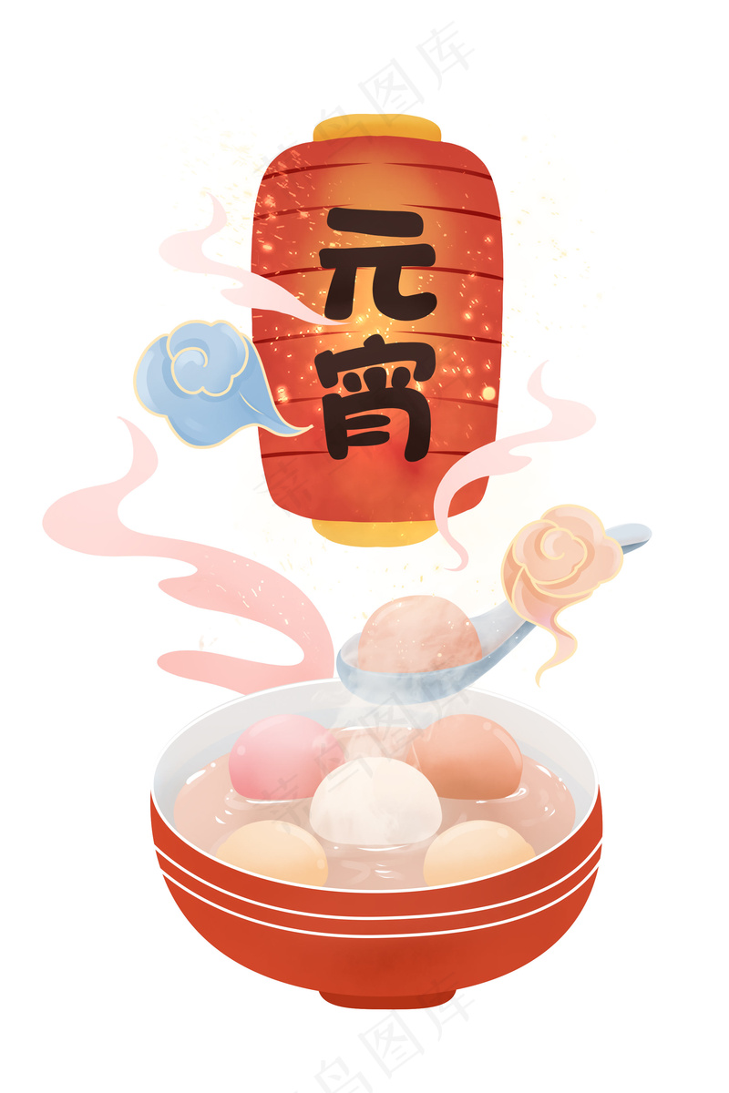 手绘汤圆灯笼元宵节元素
