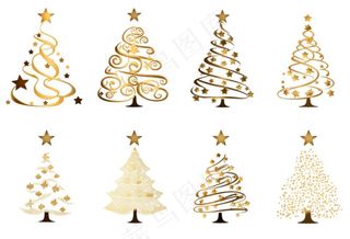金色圣诞树装饰插画免抠