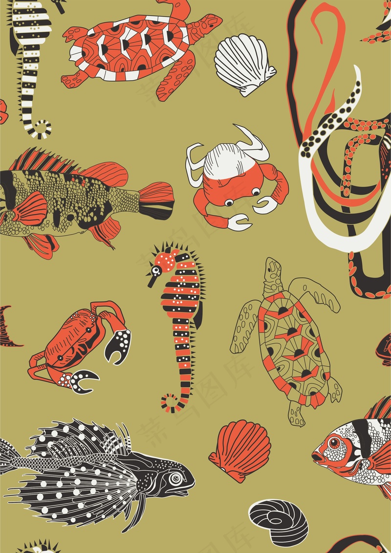 海洋元素生物 别致抽象画风