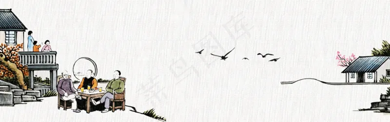 中式水墨PSD分层古风banner模板144psd模版下载