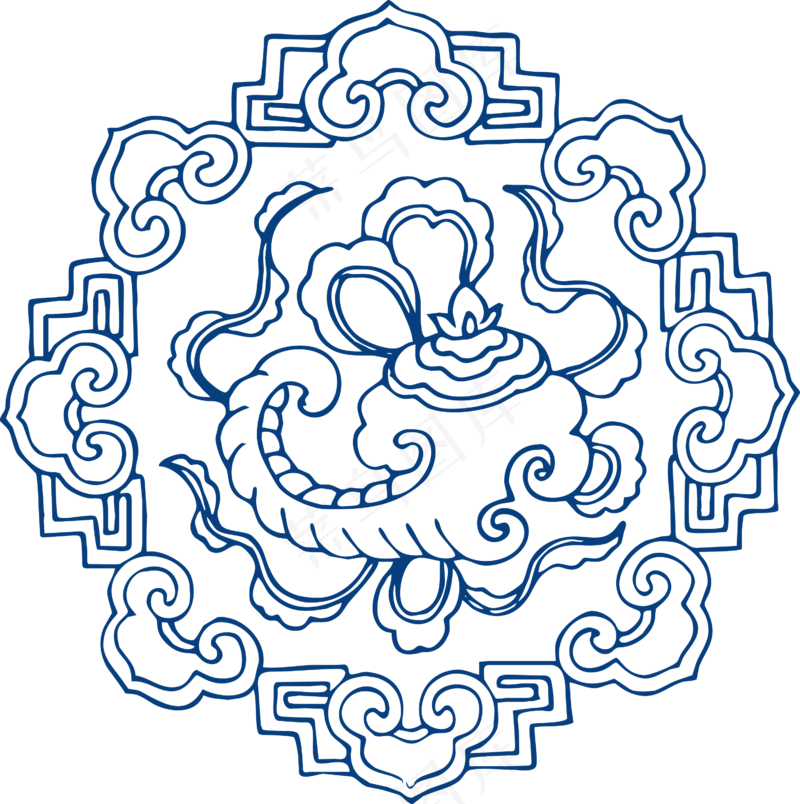 古代青花瓷图案花纹中国风图案祥云纹理传统图腾矢量AI设计免扣素材