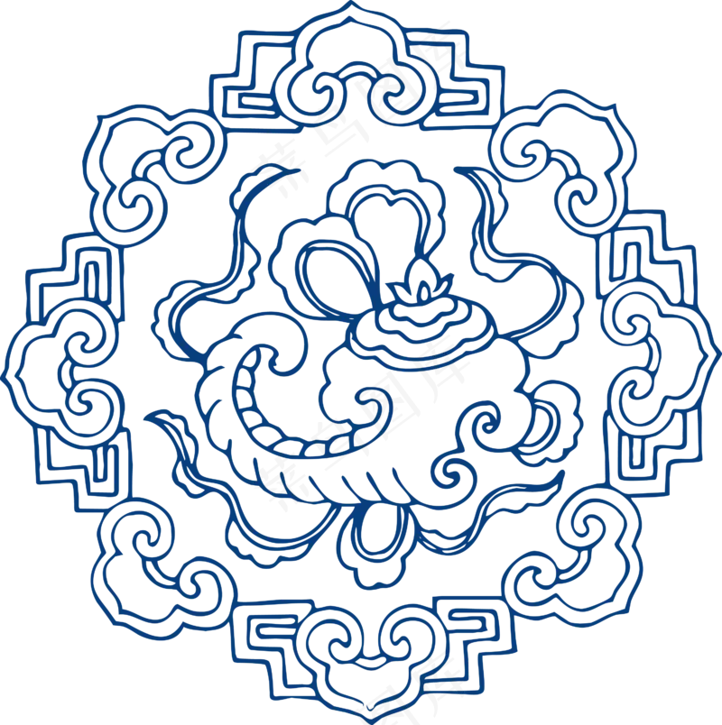 古代青花瓷图案花纹中国风图案祥云纹理传统图腾矢量AI设计免扣素材