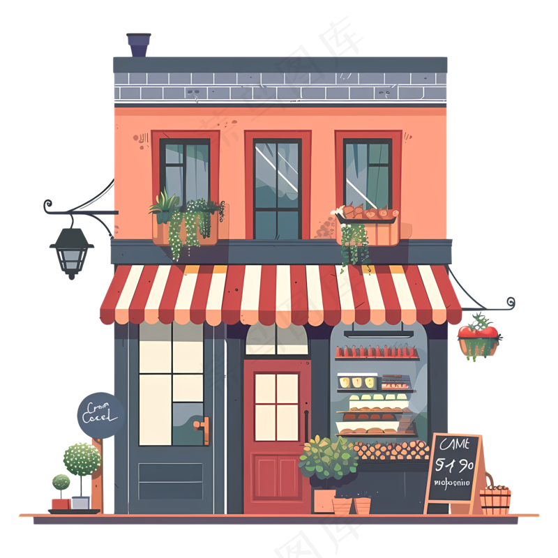 免抠一栋卡通咖啡馆房子
