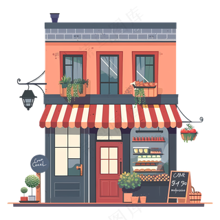 免抠一栋卡通咖啡馆房子