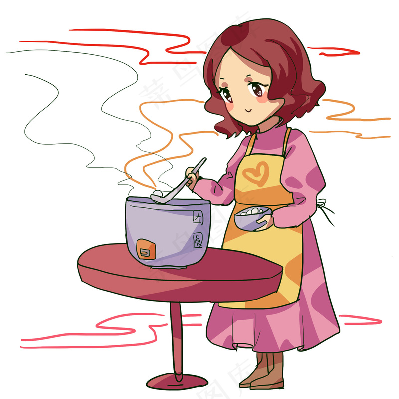 绘元宵节妈妈煮元宵插画素材psd模版下载