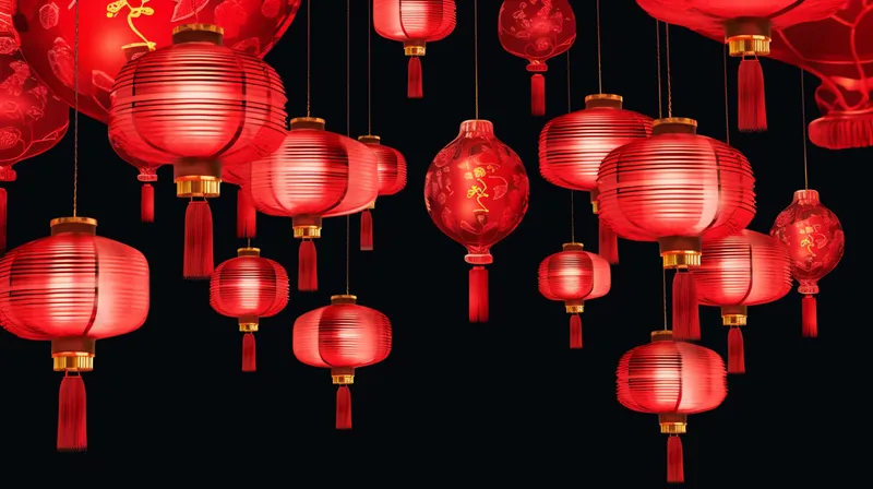 中式红灯笼黑暗背景摄影图(4368x2448)