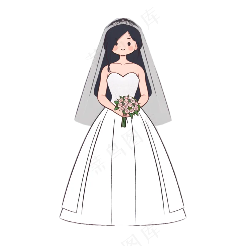 新娘形象手绘 白色 婚纱免抠透明底