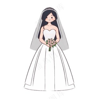 新娘形象手绘 白色 婚纱免抠透明底