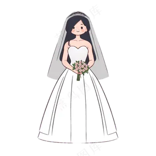 新娘形象手绘 白色 婚纱免抠透明底