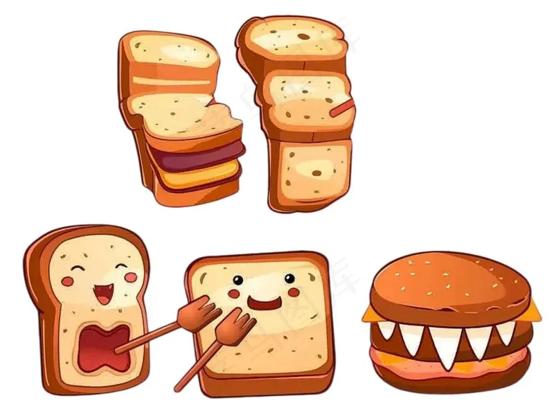 面包吐司烘焙美食卡通插画免抠(1232x928)