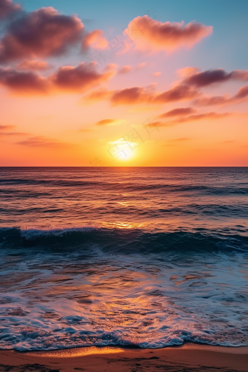 夕阳落日下海洋海面沙滩余晖倒影美景摄影图(2688x4032)