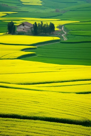 春天油菜花田稻苗万物生长农村田园风光摄影图