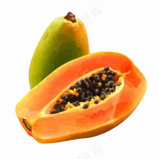 木瓜水果热带插画免抠