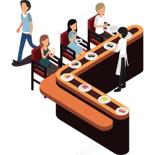 免抠卡通人物餐厅坐着吃饭