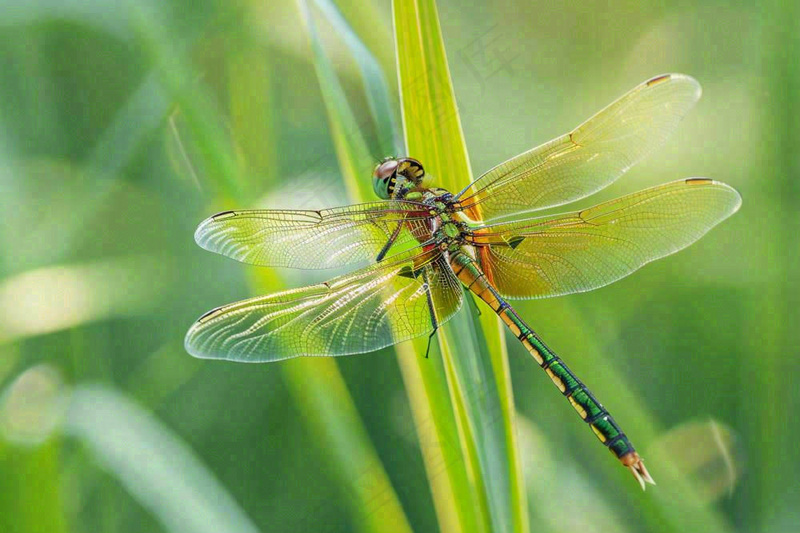 夏天植物绿叶上的蜻蜓绿意昆虫立夏夏至小暑大暑摄影图