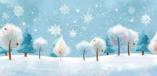 冬天大雪纷飞山上树上白雪覆盖小雪冬至大寒卡通插画背景