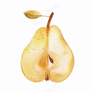 梨子水果切块水彩画免抠