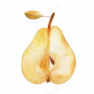 梨子水果切块水彩画免抠