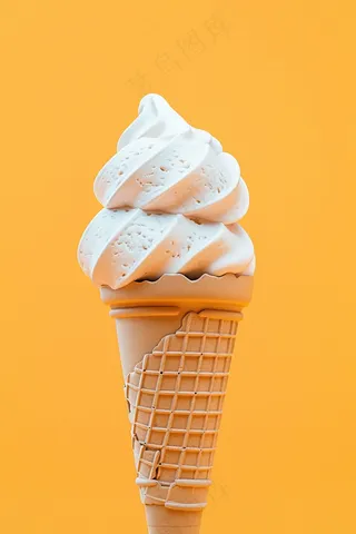冰淇淋蛋筒夏日清凉橘黄色背景摄影图