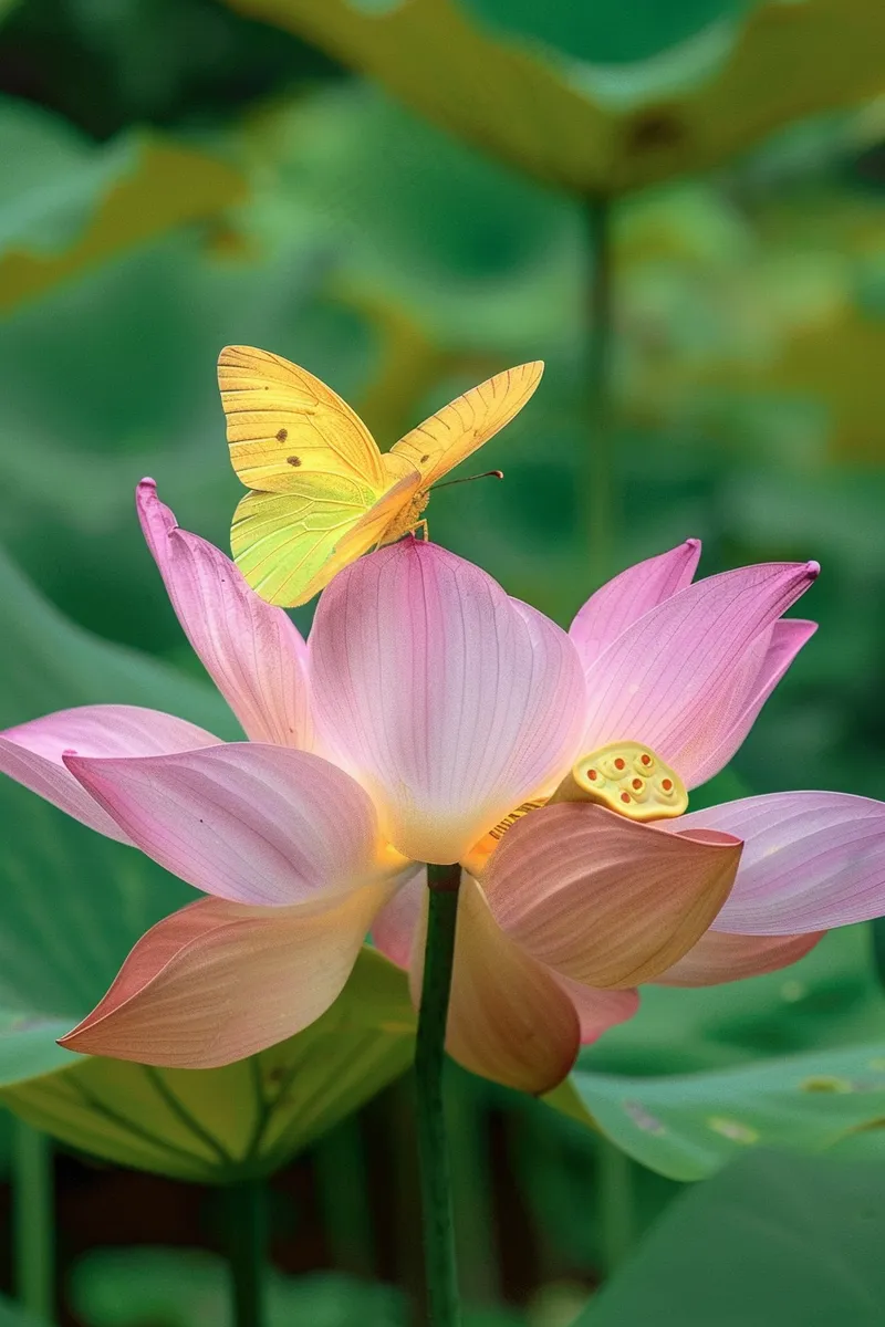 夏日荷花上的蝴蝶摄影图 (2688x4032)
