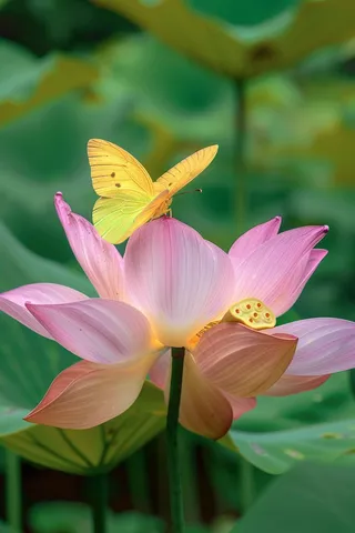 夏日荷花上的蝴蝶摄影图