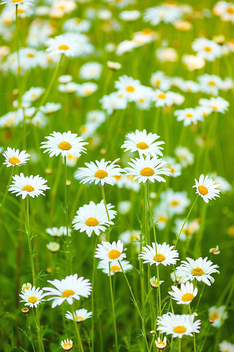 春天白色小雏菊花丛摄影图(2688x4032)