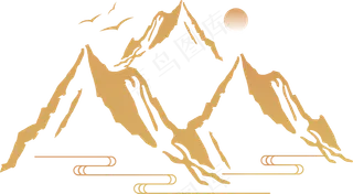 山水波浪祥云中式国风线条1免扣素材