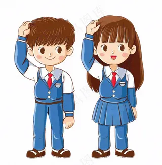 学生校服青少年卡通人物插画免抠