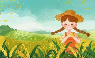 秋收秋天女孩在麦田麦穗芒种立秋秋分卡通插画背景