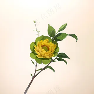 白色黄色手绘新中式风格花植物52 白色黄色手绘新中式风格花植物52